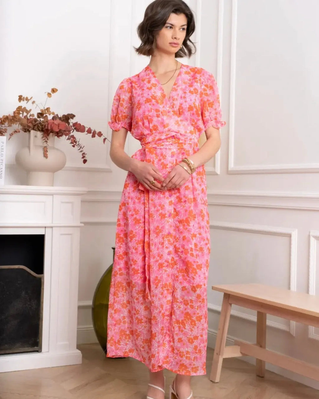 Robe croisée rose orangé